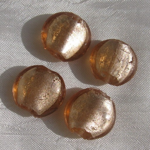 4 perles pastilles galets 20mm verre pêche beige marron clair lampwork *L331