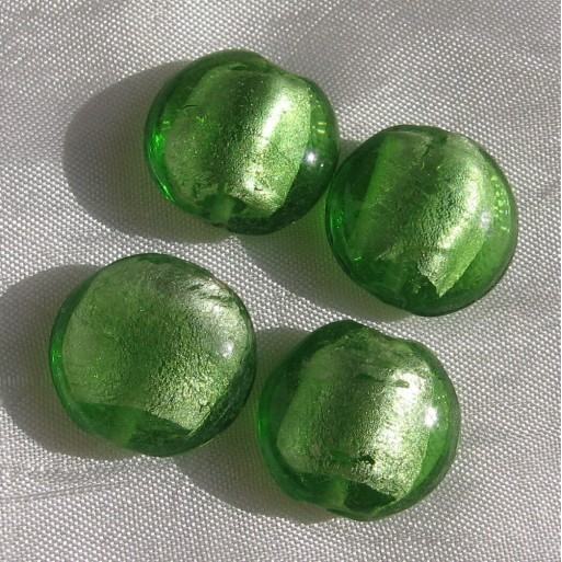 Lot 4 perles pastilles galets 20mm 2cm verre vert herbe clair lampwork *L330A