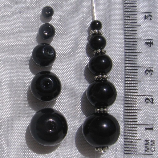 Perles noires verre nacré renaissance bohème 200x4mm 100x6mm 50x8mm 30x10mm 12mm