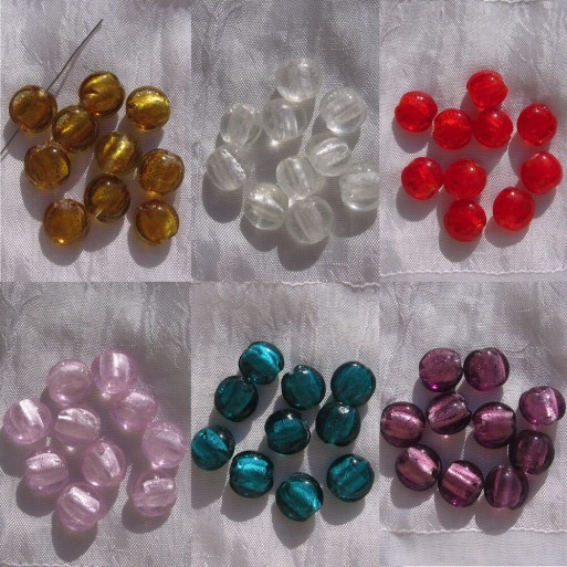 10 Perles Verre Feuille d’Argent Palets 10mm Lampwork rose rouge or blanc mauve