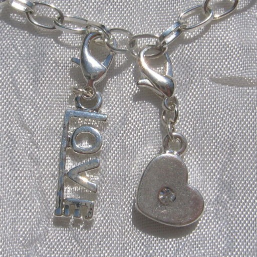 Breloque COEUR strass / LOVE AU CHOIX charm pendentif mousqueton métal argenté