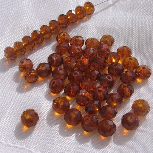 50 Perles Facettes Rondelles 6mm x 4mm Cristal MARRON AMBRE Verre Taillé *VT4.6