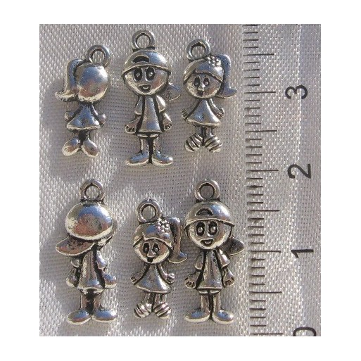 LOT DE 10 BRELOQUES FILLES & GARÇONS 5+5-10 PENDENTIFS PERLES ARGENTÉES *B488