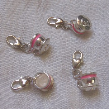 1 CHARM AVEC MOUSQUETON TASSE THÉ CAFÉ ROSE BRELOQUE ARGENTÉE ÉMAILÉE 3D *V60
