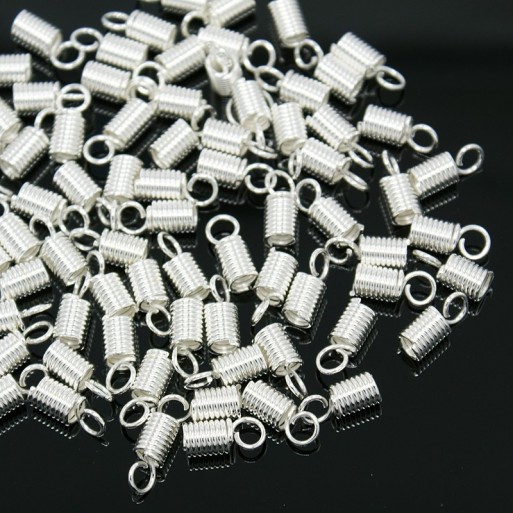 50 CACHE NOEUDS EMBOUTS CORDON 10x5mm EN METAL ARGENTE pour fils 3mm-3,5mm *A189