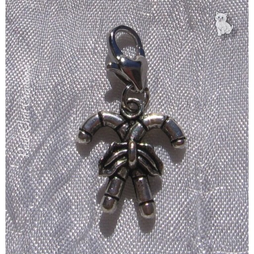 1 CHARM SUCRE D’ORGE DE NOEL BRELOQUE PERLE MOUSQUETON METAL ARGENTE *V538