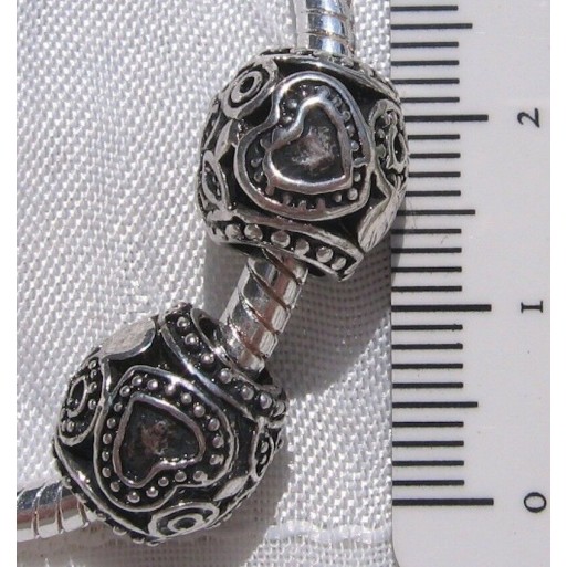 2 CHARMS PERLES ANNEAUX COEURS METAL ARGENTE 11x10mm trou 5mm COMPATIBLE *E25