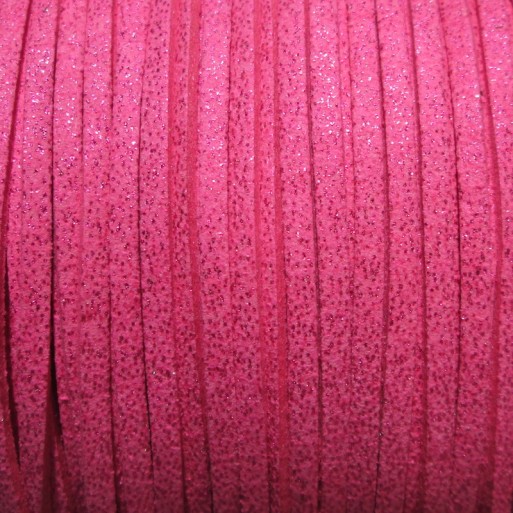 3M CORDON DAIM VELVET FIL TEXTILE ROSE SUEDINE FUCHSIA PAILLETTES 3x1mm *C147