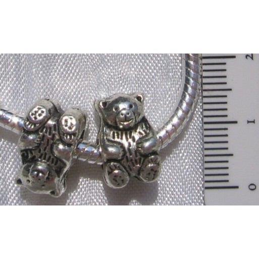 LOT DE 2 PERLES CHARMS OURS OURSON ARGENTE 13x8x9MM TROU 5mm *E5