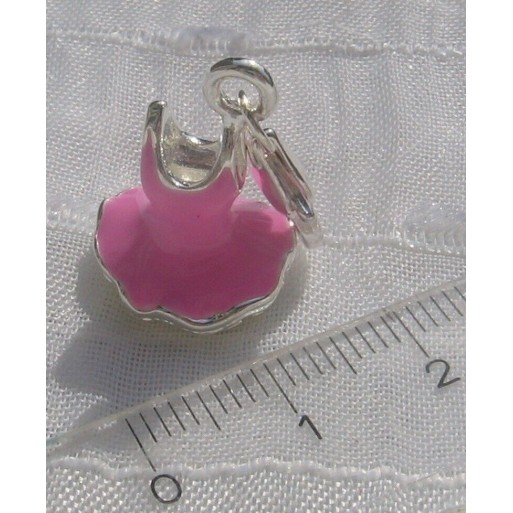 1 CHARM SUR MOUSQUETON ROBE ROSE 3D BRELOQUE EN METAL ARGENTE *V3