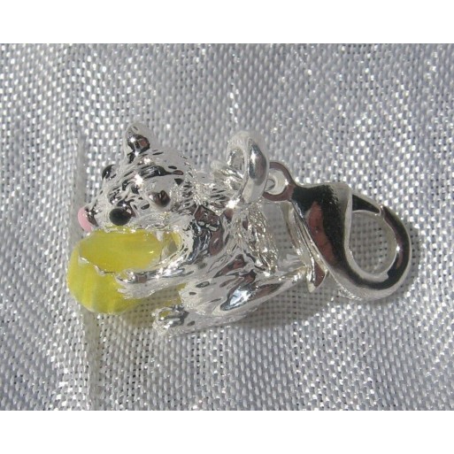 CHARM SUR MOUSQUETON SOURIS et FROMAGE 3D EN METAL BRELOQUE ARGENTEE *V363