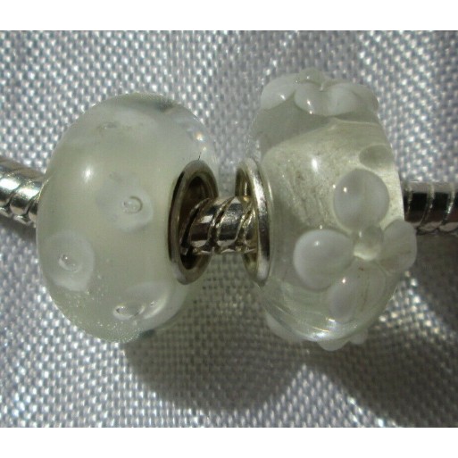 2 PERLES DONUTS VERRE MIX BLANC CHARMS LAMPWORK COMPATIBLES CHAINE SERPENT *D605