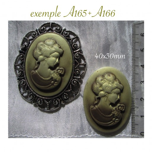 1 CAMEE EN RELIEF CABOCHON FEMME MARON OR CAFE 40x30mm pour support camée *A165