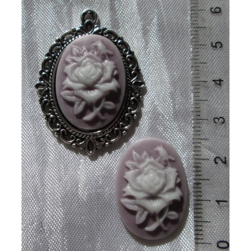 1 CAMEE EN RELIEF CABOCHON FLEUR VIOLINE MAUVE 24x18mm pour support camée *A171