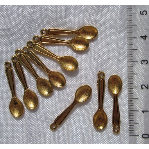 10 BRELOQUES CUILLERE PERLES PENDENTIFS METAL DORE 24x6mm charms gold spoon*O151