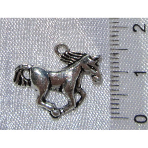 10 BRELOQUES CHEVAL WESTERN PERLES EN METAL ARGENTE 21x15mm *B471