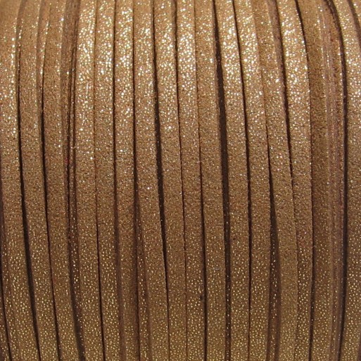 3 mètres fil suédine 3x1mm cordon daim textile marron caramel paillettes *C139