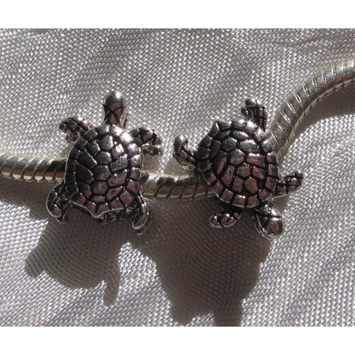 LOT DE 2 CHARMS PERLES TORTUES METAL ARGENTE 16x12MM TROU 5MM COMPATIBLES SERPENT *E234