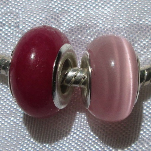 LOT DE 2 PERLES CHARM DONUTS RONDELLES ROSE ET FUCHSIA POUR SERPENT 14MMx8MM*N61