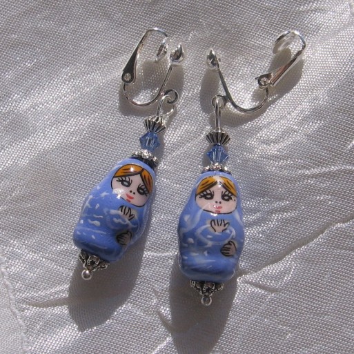 Clips Boucles d'oreilles non-percées argenté bleu "MATRIOCHKA CIEL" sans nickel