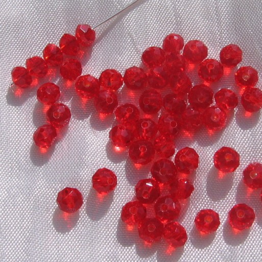 VT4.3 - Lot de 50 Perles Facettes Rondelles 6mm x 4mm Cristal ROUGE Verre Taillé