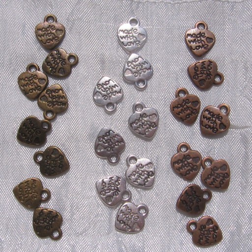 20 breloques AU CHOIX coeur pendentifs 10mmx12mm perles en argenté bronze cuivre