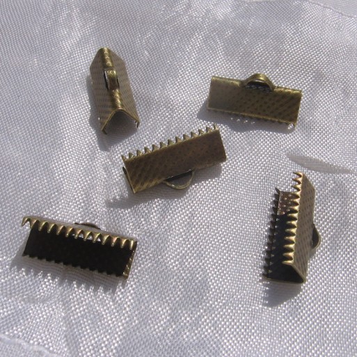 Lot 50 pinces embouts fil corde ruban cache-noeuds métal bronze 16mm x 8mm *J12