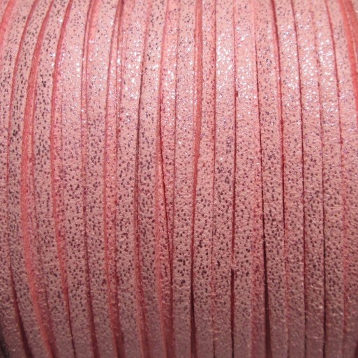 Lot de 3 mètres-300cm fil suédine 3x1mm cordon daim textile rose paillettes C31A
