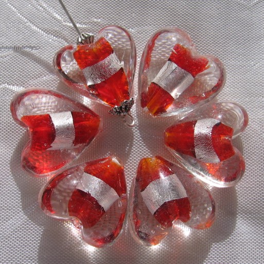 LOT DE 4 PERLES COEURS 20MM - 2CM VERRE ROUGE TRANSLUCIDE LAMPMORK *L328