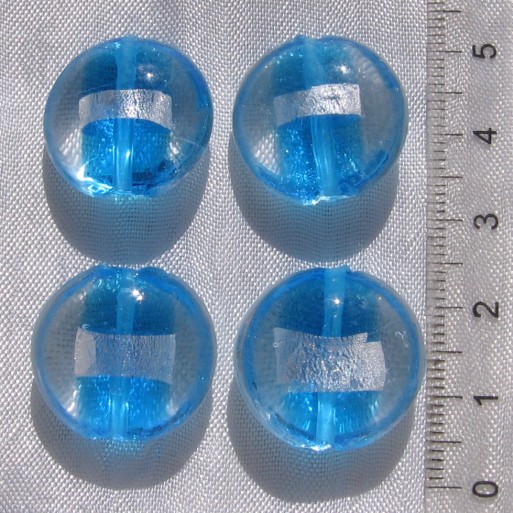 Lot de 4 pastilles perles 20mm verre bleu azur lampwork feuille d’argent *L321