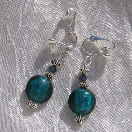 clips ou boucles d’oreilles dormeuses au choix verre cristaux « turquoise » N°2