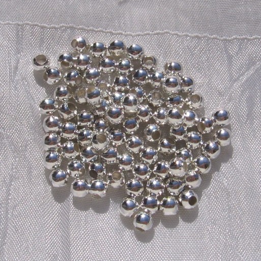 A190 - LOT DE 100 PERLES 5MM PERFORATION 2MM RONDES METAL ARGENTE SILVER BEADS