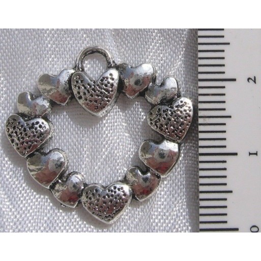 3 BRELOQUES PENDENTIFS PERLES METAL ARGENTE COURONNE COEUR 20X25MM *B134