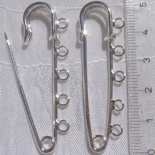2 broches épingles à nourrice métal argenté clair 5 anneaux 5cm x 1,5cm *A35