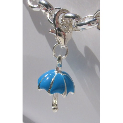 1 CHARM PARAPLUIE BLEU AZUR BRELOQUE MOUSQUETON METAL ARGENTE PENDENTIF *V95