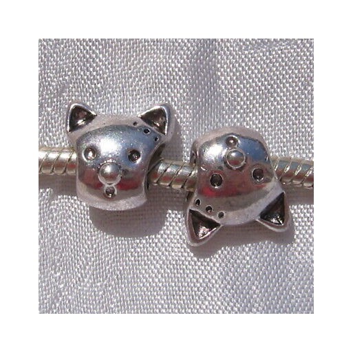 2 PERLES CHARMS CHAT sans nickel METAL ARGENTE 11x12MM TROU 4,5mm COMPATIBLES E8