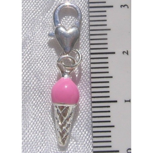 1 CHARM MOUSQUETON CORNET DE GLACE ROSE BRELOQUE METAL ARGENTE *V63