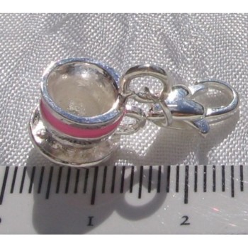 1 CHARM AVEC MOUSQUETON TASSE THÉ CAFÉ ROSE BRELOQUE ARGENTÉE ÉMAILÉE 3D *V60