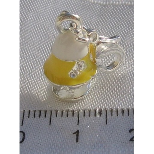 CHARM GLACE DESSERT JAUNE & BLANC BRELOQUE METAL ARGENTE SUR MOUSQUETON *V102