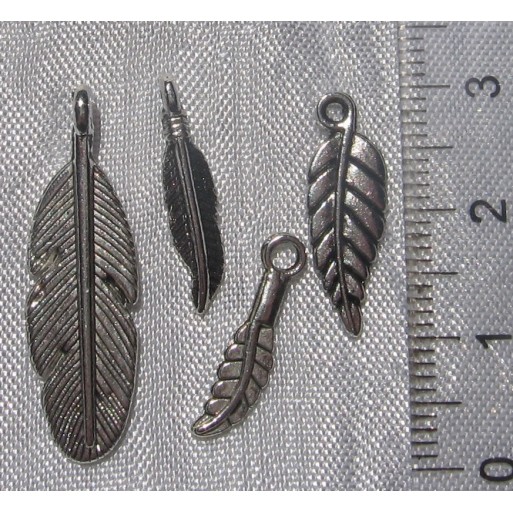 LOT MIX 4 BRELOQUES METAL ARGENTE CARNAVAL DES FEUILLES charms leaves *B402