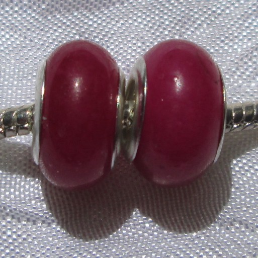 LOT DE 2 PERLES CHARMS FUCHSIA RONDELLES DONUTS 14mmx8mm pr chaine serpent *N60