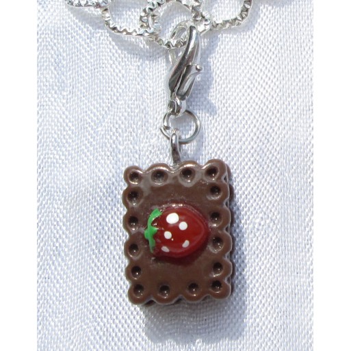 1 CHARM CAKE BISCUIT GATEAU CHOCOLAT FRAISE BRELOQUE MOUSQUETON 32x12mm *V515A