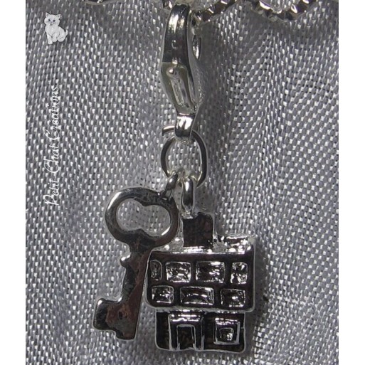 1 CHARM MAISON & CLEF 2 BRELOQUES CLIPPER MOUSQUETON METAL ARGENTE *V388