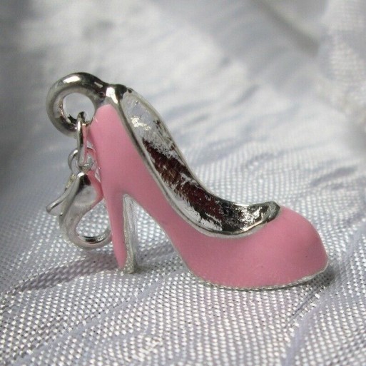 1 CHARM CHAUSSURE TALON ROSE BRELOQUE MOUSQUETON ARGENTE CLIPPER PERLE *V509