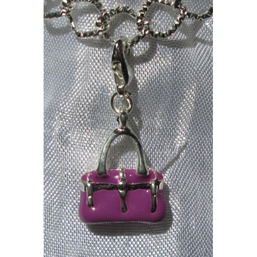 1 CHARM SAC VIOLET 3D BRELOQUE MOUSQUETON EN METAL ARGENTE CLIPPER *V132