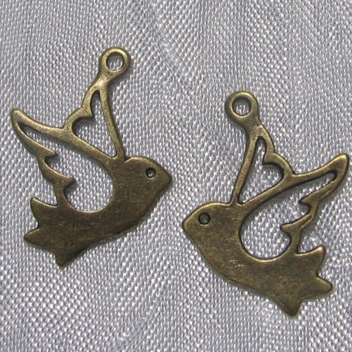 Lot de 10 breloques pendentifs colombe perles bronze double-face 22x18mm *J84