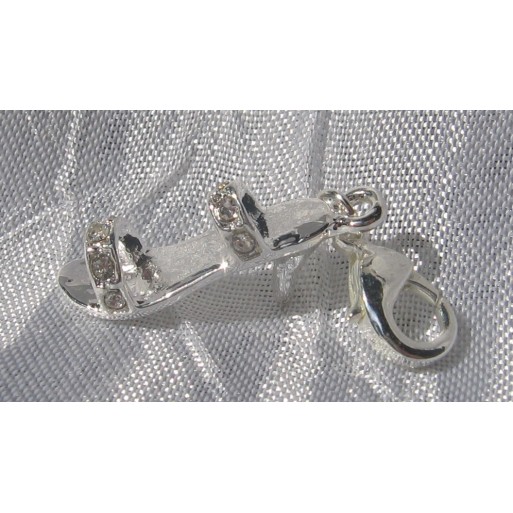 1 CHARM CHAUSSURE A TALON STRASS BRELOQUE SUR MOUSQUETON METAL ARGENTE *V366