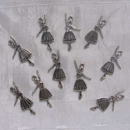 LOT 5 BRELOQUES BALLERINE DANSEUSE 31x13MM PENDENTIFS PERLES ARGENTEES *B206