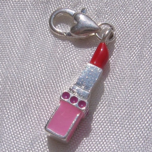 1 CHARM AVEC MOUSQUETON ROUGE A LEVRES BRELOQUE EMAILE 3D DOUBLE FACE 37x5mm V9