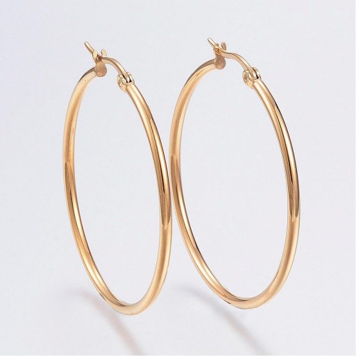 PAIRE DE CRÉOLES 40MM BOUCLES OREILLES ACIER INOXYDABLE PLAQUÉ OR 18K - IX40